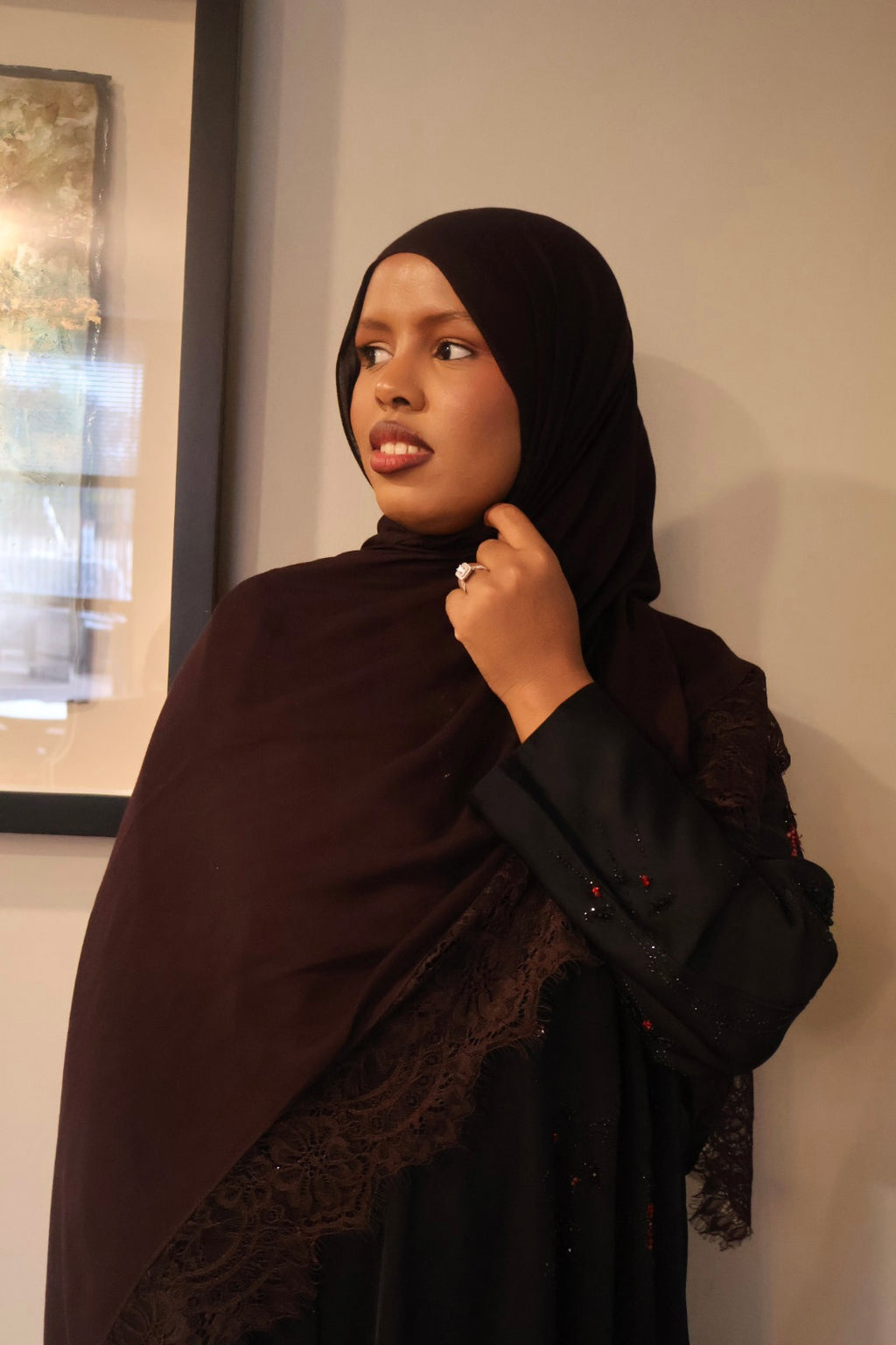 Espresso lace modal hijab