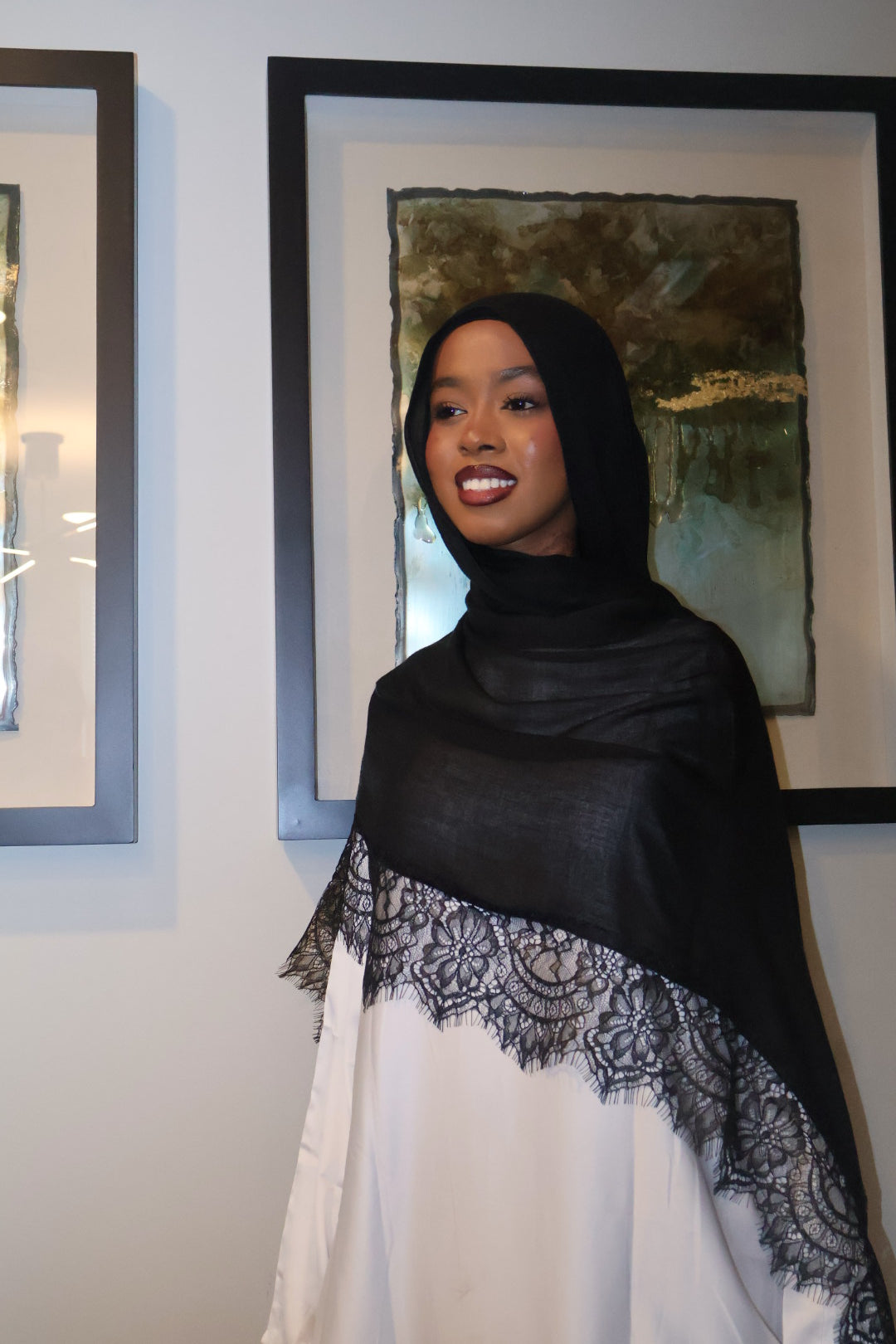 Black lace modal hijab