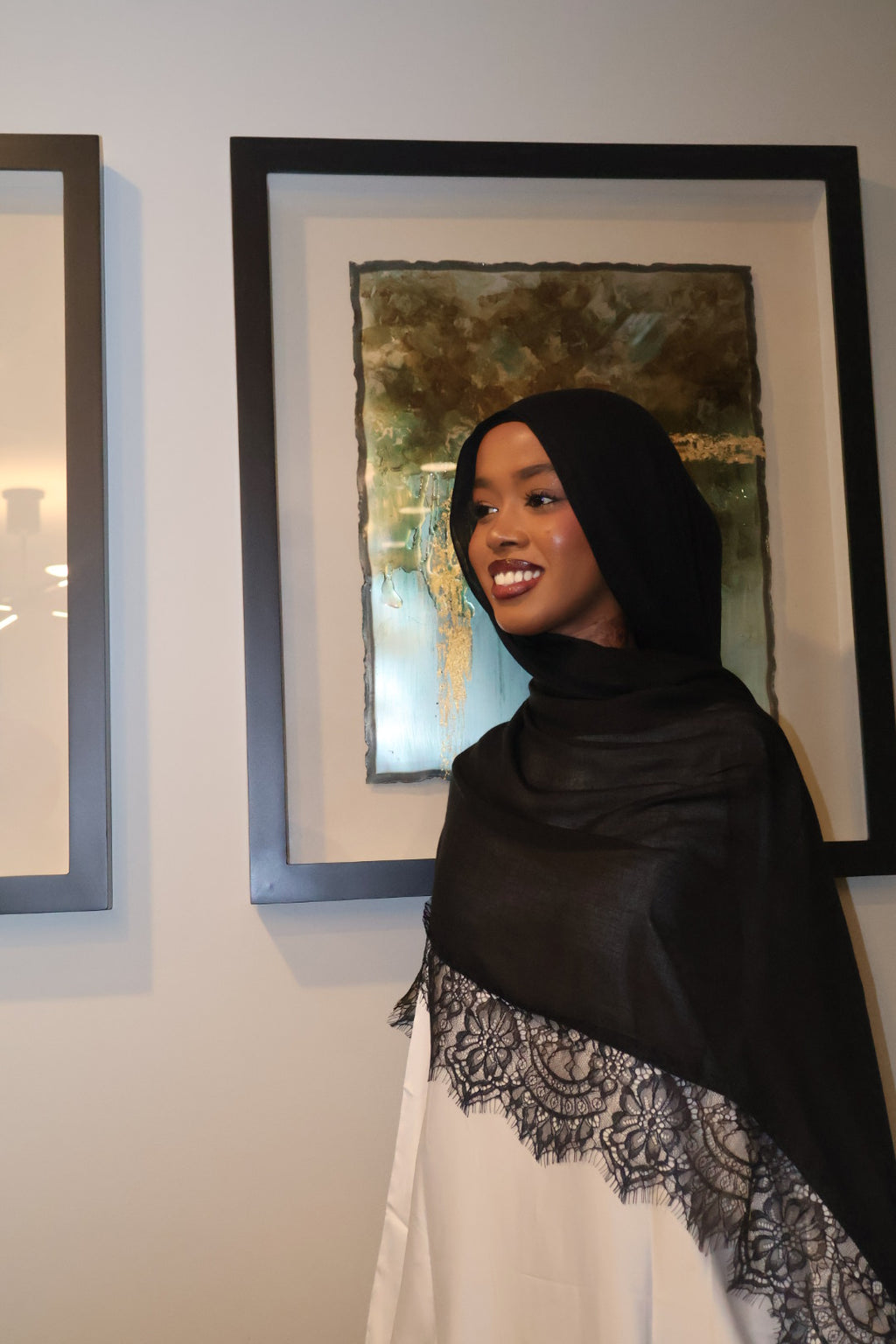 Black lace modal hijab