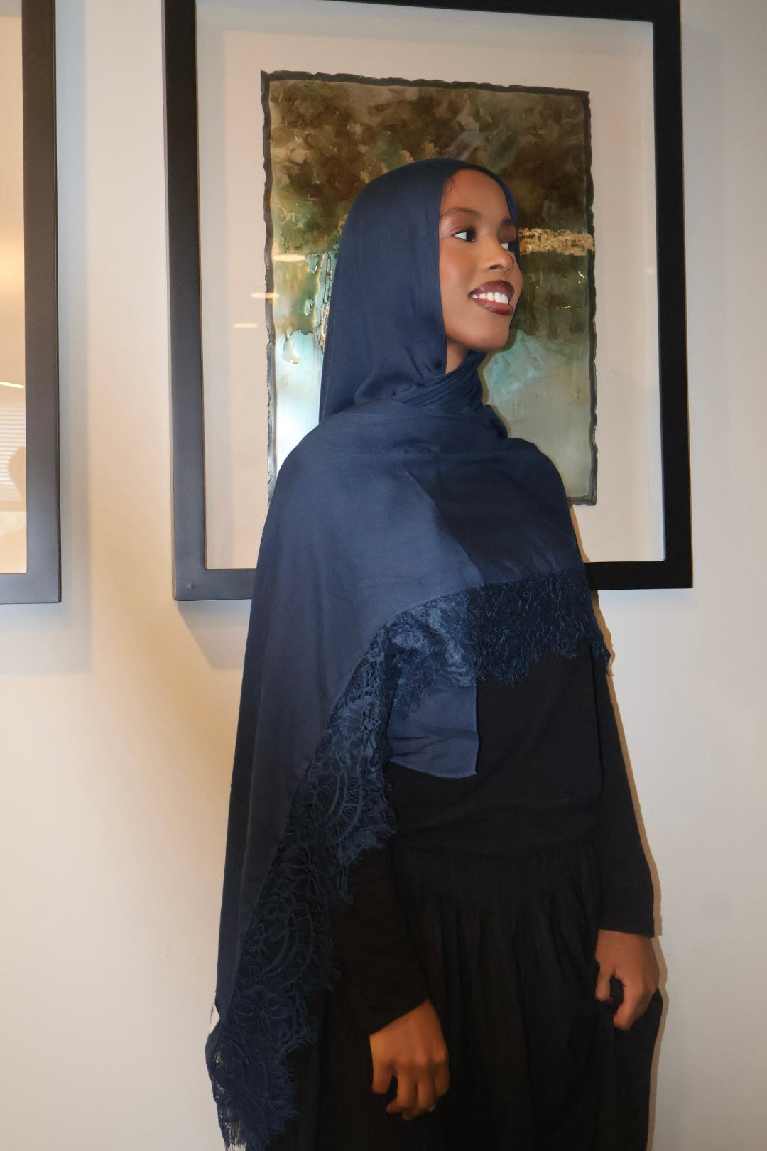 Navy blue lace hijab